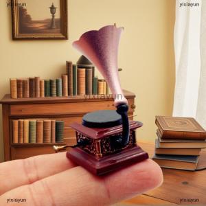 [COD] yixiayun Dollhouse Vintage Phonograph Miniatures Model Living Room Accessories Of Doll House Decor Kids Pretend Play Toys Ornaments Gifts