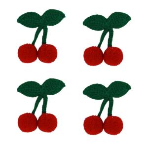 4Pcs Knitted Fabric Cherry Keychain Brooch DIY Craft Brooch Accessories Set For Beginners And Craft Enthusiasts