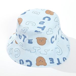 Cartoon Bear Print Baby Hat Cute Infant Toddler Flat Top Bucket Hat For Boys Girls Outdoor Sunshade Fisherman Cap