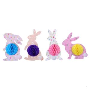 4/6/7Pcs Bunnies Eggs Shape Paper Honeycomb Ornament Festival Hanging Decorations For Wedding Birthday Party Decoration