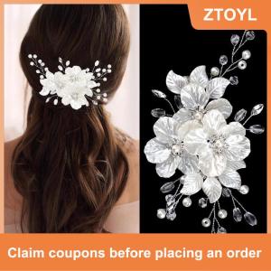 【ZTOYL】 Ngọc Trai Rhinestone Hoa Cưới Tóc Clip Tóc Phụ Kiện Cho Phụ Nữ Handmade Đính Cườm Kẹp Tóc Tóc Đồ Trang Sức Cô Dâu Mũ sắt