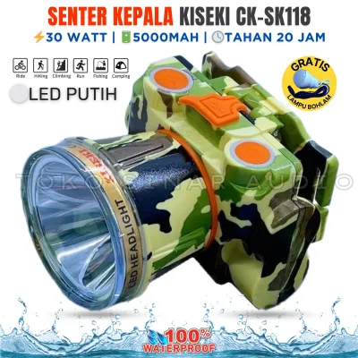 Senter Kepala Tahan 20 Jam Super Terang Motif Loreng Senter Kepala KISEKI 30 Watt Original CK-SK118 | Senter Kepala 30W Waterproof Cas USB Rechargeable Isi Ulang Tahan Lama Laz COD Bisa Bayar di Tempat TOKO SINAR AUDIO