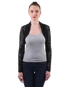 AmélieBoutik  Womens Full Lace Long Sleeve Short Cardigan Short Top Shawl