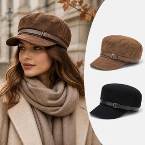 OWMXZL Da lộn giả mềm mại Mũ báo chí Khóa thắt lưng da Có thể điều chỉnh Mũ Beret Thường ngày Mũ lưỡi trai có kính che Phụ nữ