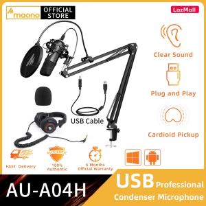 MAONO A04H USB Microphone with Studio Headphone Set 192kHz/24 bit Vocal Condenser Cardioid Podcast Mike for PC windows