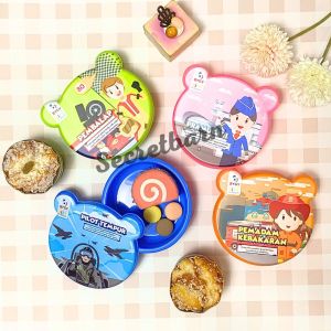 ( 12 biji ) Tempat Makan HELLO | Lunch Box Ultah | Souvenir Ulang Tahun Anak | Kotak Bekal Sekat 2 | Tepak Makan Plastik