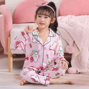 Hobibear Dễ Thương in hoạt hình Trẻ Em Của Bộ Đồ Ngủ Tay áo dài Button-up Ngủ Cho xuân thu cho bé gái Thoải Mái Mềm Mại Nhà Mặc