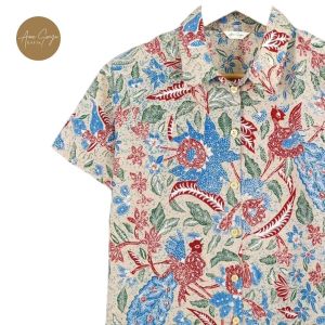 SANDANG JAYAA - Top Blus Kemeja Basic Tiga Negri Batik Wanita Terbaru Kekinian Outfit Ngantor Cantik Trendy Simpel - Warna Putih Cream Navy Cokelat Kunyit - Fashion By Batik Solo