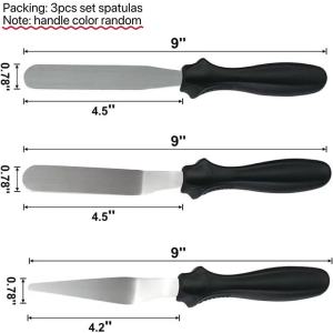 BINLU 3pcs Stainless Steel Spatula and Palette - Offset Spatula SetCake Cream ScraperPalette KnifeStainless Scraper for BakingScrappers for BakingStainless Butter KnifeMetal Spatula Set for BakingStraight Angled Spatula for Baking Tools Set Package