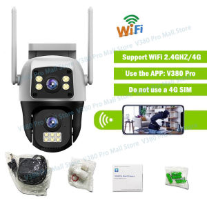V380 4G Security Camera with Dual Lens AI Tracking Waterproof Two-Way Audio HD Night Vision
