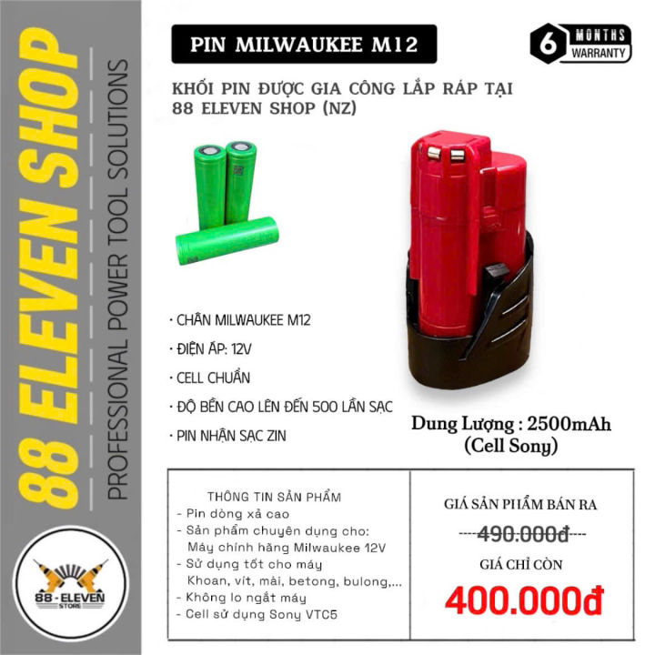 Pin Milwaukee M12 Dung Lượng 2500mAh