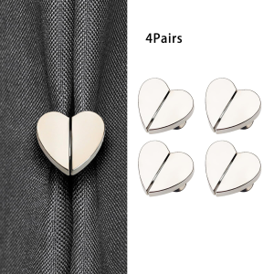 4Pairs Heart-Shaped Curtain Buckle Magnets Removable Double-Sided Curtain Clips for Home