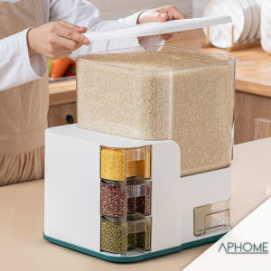 Dispenser Beras Transparan 10KG dengan 3PCS Wadah Bumbu KUMALA APHOME