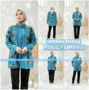 BATIK TUGU RAKSA BIRU BERFURING MOTIF BATIK KHAS TANGGERANG BANTEN DAN BISA COD ATAU BAYAR DITEMPAT
