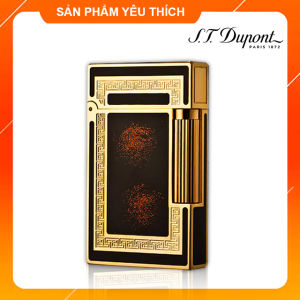 Bật Lửa Hộp Quẹt Dupont D01V Họa Tiết Sơn Mài Đen Nhũ Đỏ Viền Vàng - Dùng Gas Đá Cao Cấp