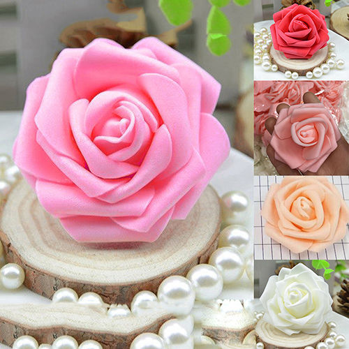 50Pcs Artificial Flowers Wedding Bride Bouquet Party Decor Foam Rose ...