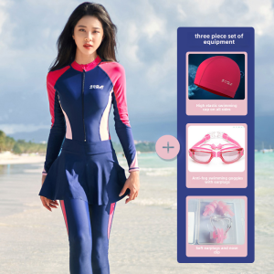223womens full body diving suit UV protection long sleeve long pants swimwear Conservative belly covering slimming diving mother suit