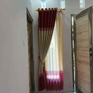 Hordeng Jendela Ruang Tamu Warna Merah Cream Gorden Blackout Import Gorden Pintu Kamar Panjang 240