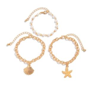 ชุดสร้อยข้อมือสร้อยคอจี้สังข์ชั้นพร้อมโซ่ปรับได้โบฮีเมียนชายหาดสำหรับผู้หญิงอินเทรนด์