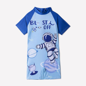 Short Sleeve Girls Swimsuits One Piece Rash Guard with Zipper Quick Dry Boys Bathing Suit Beachwear 4-10 Years