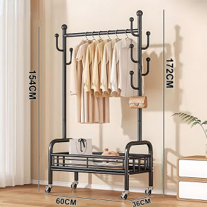 Stand Alone Clothes Rack Metal Clothing Rack Removable Mesh Basket Clothes Hanging Rack With Wheels