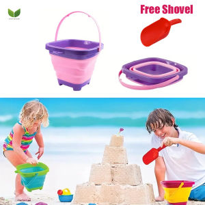 1 Set Foldable Bucket with 1Pc Of Shovel 2L Silicone Collapsible Sand Bucket Water Bucket Square Sandbox Summer Party Kids Beach Toys Travel Beach Essentials for Vacation