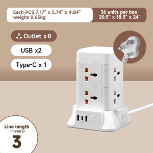 [Ready STOCK]Wireless Charging Tower power receptacle 2/3 Layer Surge Protector with desk lamp with USB+Type-C jack Extension cable 2/3/5M power cord with multiple plugs   Tower