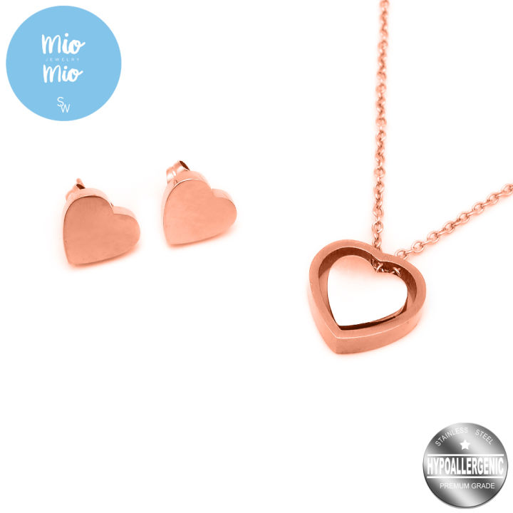 Mio Mio by Silverworks Double Heart Earrings and Necklace Set