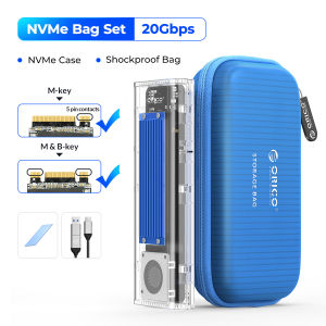 ORICO M.2 SSD Enclosure NVME Enclosure Tool Free 20Gbps 2 in 1 Type C To USBA/USB C Transparent Hard Drive Enclosure Support UASP Trim With Cooling Fan External Solid State Drives