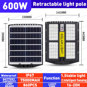【25 years warranty】solar street light outdoor waterproof heavy duty 1000w 600W 800W solar lights outdoor waterproof IP67 solar flood light 1057 LED solar lamp All in one automatically light up after dark With remote and Intelligent sensing