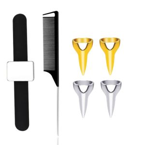 EXCES 6pcs/set แหวนปลายนิ้ว วงแหวนพรากจากกัน โลหะสำหรับตกแต่ง เครื่องมือเลือกผม สายรัดข้อมือสร้อยข้อมือแม่เหล็ก แหวนปลายนิ้ว เครื่องม้วนผม หวีหางยาว ซาลอนซาลอน