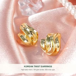 SINLISH Korean Style Twist Earrings 14K Gold Vermeil on 925 Silver Elegant Jewelry for Women
