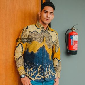 BATIK ARKANZA Motif Pradipta Adji Kemeja Batik Pria Lengan Panjang Slimfit Premium Bahan Katun Lapis Furing