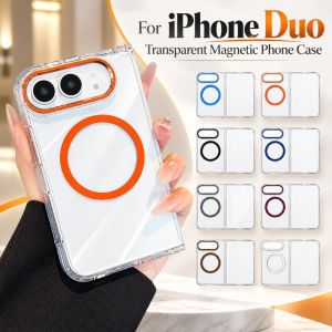 MUMU Transparent ic Phone Case Detachable Shockproof Foldable PC Case Premium Hard Shell Clear Phone Cover for iPhone Duo