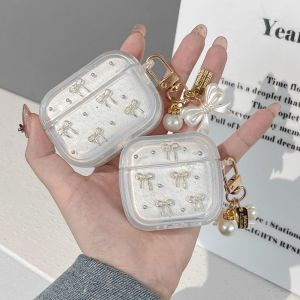 MINIFELE 262 Silver Bowknot Headphones Case with Pendant TPU Soft Cover Fashion Clear Earphones Protective Shell for Airpods 4/3/2/1/pro3/pro2/pro