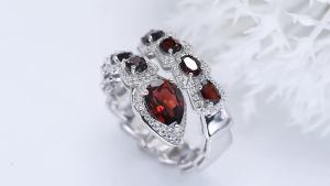 Lohaspie Jewelry Real 2.8 Carats Solid Sterling Silver 925 Ring Original Natural Garnet Black Spinel Chrome Diopside Ring Real Garnet Stone Ring Garnet Ring For Women Jewelry
