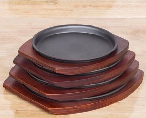 Chảo gang tròn đế gỗ chống dính dùng làm bò bít tết - Chảo gang tròn đế gỗ