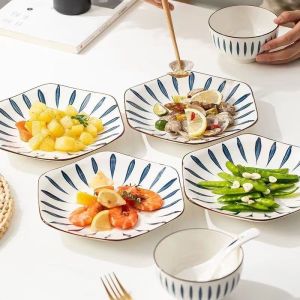 Đĩa Sứ Lục Giác Hoạ Tiết Lá Xanh Đường Kính 20.5 cm Dĩa Sứ Lục Giác Dễ Thương Decor Bàn Ăn