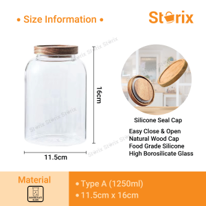 Storix High Borosilicate Glass Jar Sealed Wooden Lid Airtight with Large Capacity Kitchen Food Storage Container Glass