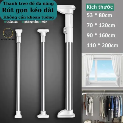Thanh Treo Inox Không Cần Khoan Tường Có Thể Rút Gọn Kéo Dài - Thanh Treo Rèm Cửa Phơi Quần Áo Đa Năng