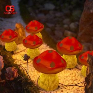 Đèn Nấm Đỏ Chấm Bi Năng Lượng Mặt Trời Phát Sáng Trang Trí Sân Vườn Cổ Tích