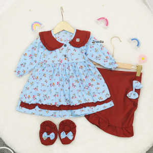 (SNI) Gamis Flora uk 0-12 Bulan Bayi Perempuan / Gratis Jilbab Sepatu Dress Dres Baju Muslim Anak Baby Perempuan Cewek 3-12 6-12 New Born Baru Lahir Lebaran Aqiqah AlinKidos