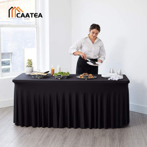 CAATEA Solid Color Elasticity Tablecloth High elasticity Square Table Cover Skirt For 4ft 6ft 8ft Rectangular Conference Celebration Wedding Tablecloth Birthday Party Decor