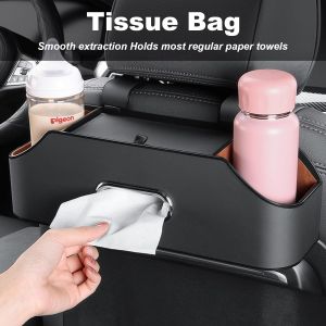 เบาะหลังรถเบาะหลังที่วางแก้วเครื่องดื่มมัลติฟังก์ชั่นพิเศษออแกไนเซอร์พร้อมกล่องเก็บทิชชู่ ออแกไนเซอร์และตะขอสําหรับพนักพิงเบาะรถยนต์