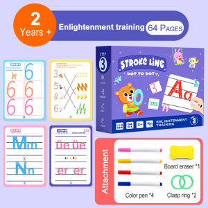 Kid Magical Tracing Workbook with Erasable Pen Control Educational Toy Drawing Thinking Dot To Dot Writing Practice Word Sticker Exercise Card Book