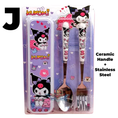 [H-371A] LSL GIFTS Kitty Kuromi Cartoon Stainless Steel Spoon Fork Tableware Set with Container Box