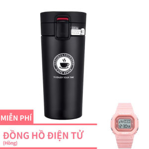 Cốc giữ nhiệt bình giữ nhiệt chân không có vỏ chống trượt bằng thép không gỉ 304 380ml(Tặng đồng hồ Casio)