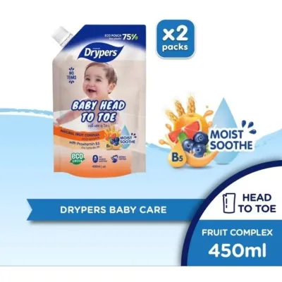 Drypers Baby Head Toe Bath Shower Baby Shampoo (450ml / 2x450ml ) [ Oat Milk / Avocado / Shea Butter / Almond Milk )