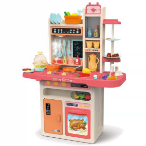 ชุดครัวใหญ่ พร้อมตู้เย็นและเตาอบ มีไฟ มีเสียง เตาแก๊สมีควัน ก๊อกน้ำไหลจริง ชุดครัวทำอาหาร ชุดโต๊ะทำอาหาร อุปกรณื65ชิ้น ครัวชุดใหญ่93.5CM