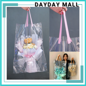 Tas Plastik Buket Transparant Plastik Bucket Handle Pita 25